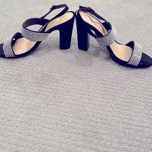 Black Dressy Sandal. With Rhinestone Crystals.